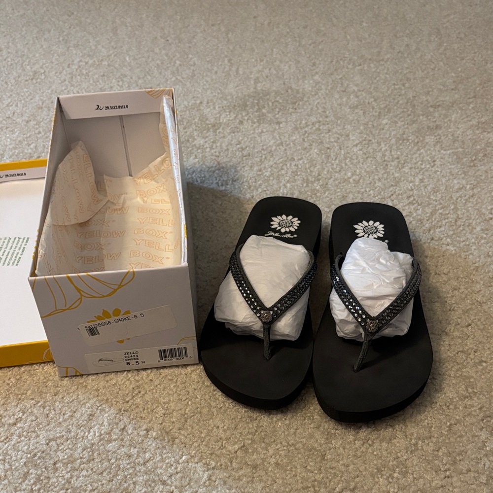 Yellow Box Black Sandals with Sparkling Accents